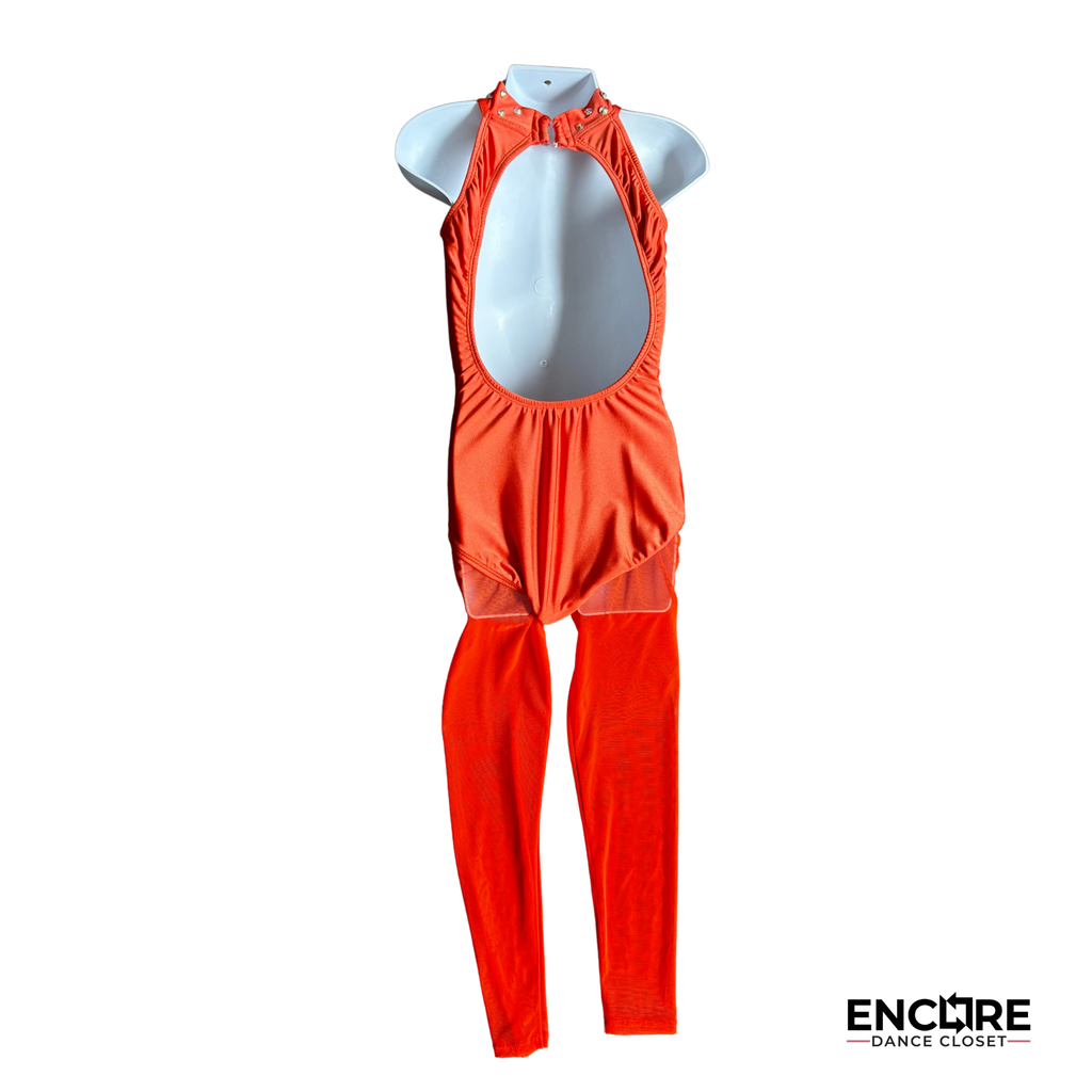 Orange Mesh Unitard with White Appliqué 2
