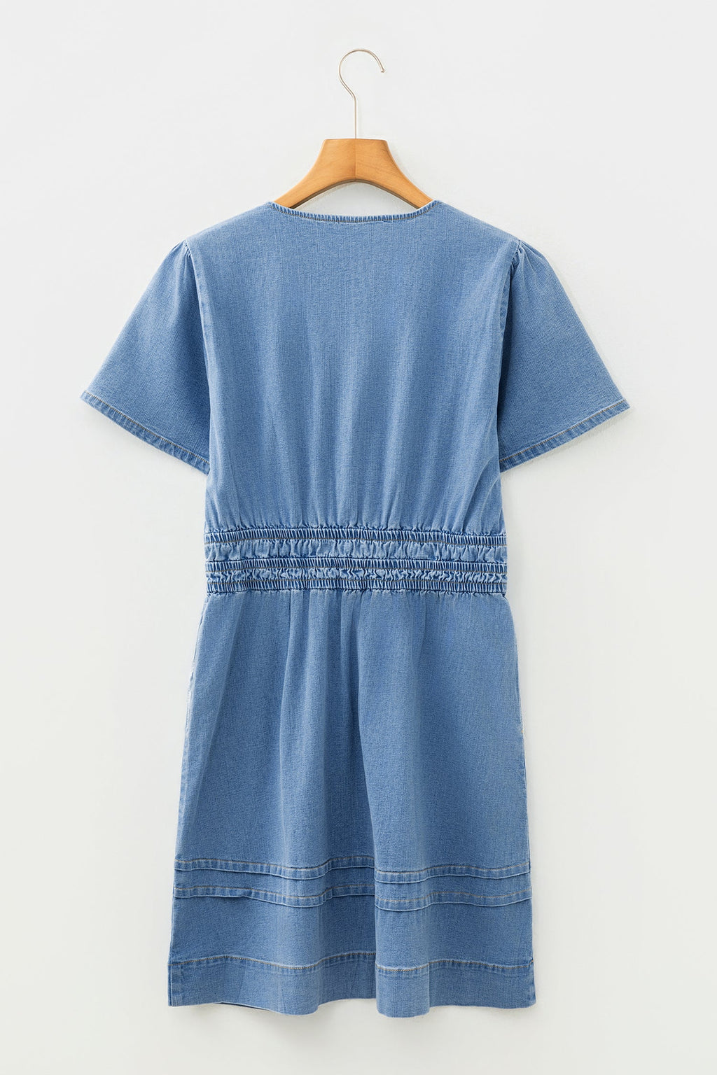 Elastic Waist Short Sleeve Denim Mini Dress