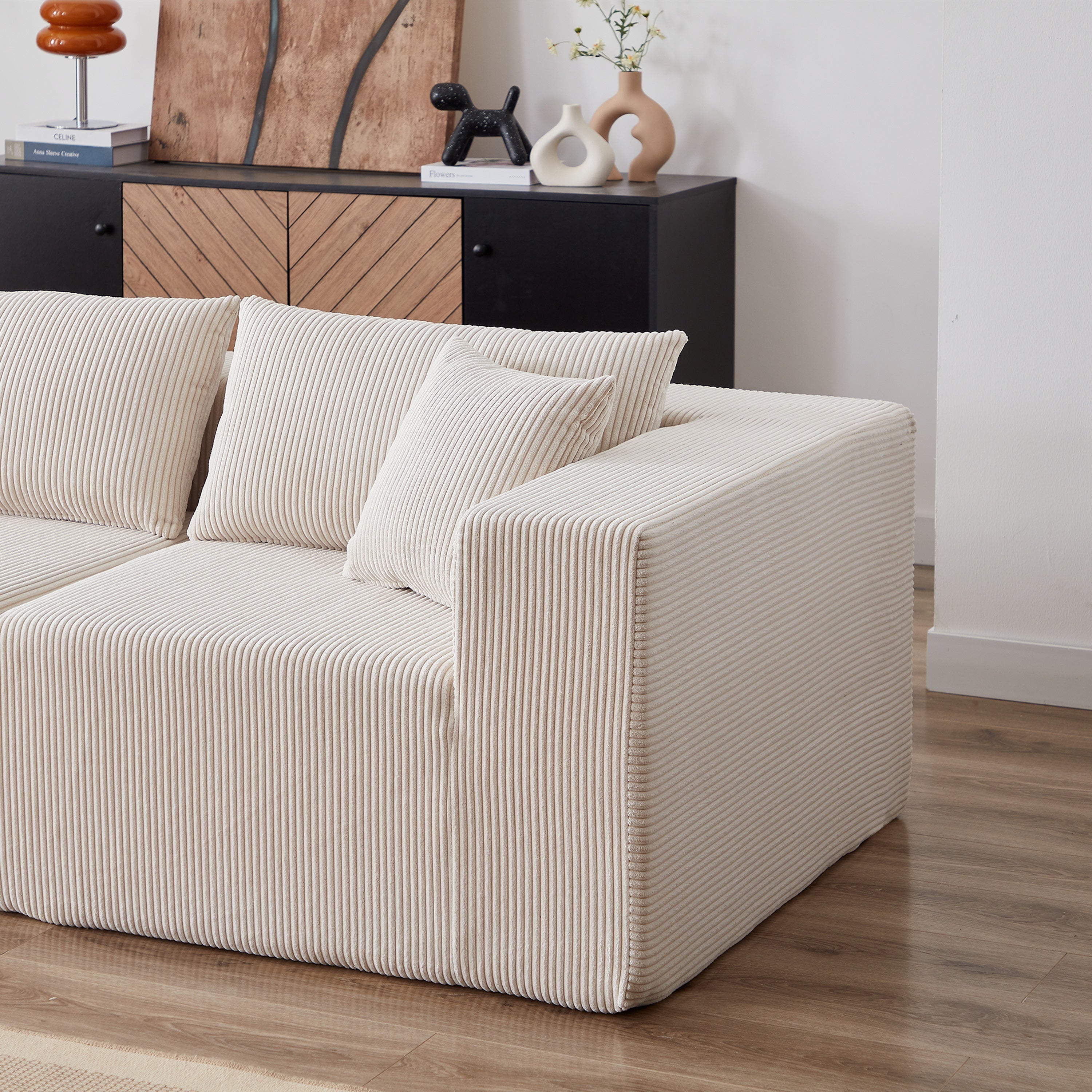 104-Inch Corduroy Modular L Shaped Sectional Sofa,Luxury Floor Couch Set,Upholstered Indoor Furniture,Foam-Filled Compressed Sofa for Living Room,Bedroom,4 PC Free Combination