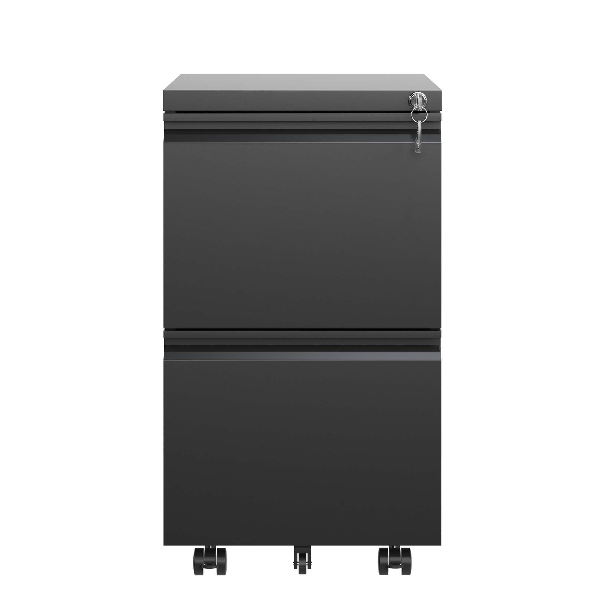 Sleek Modern 2 Drawer Metal Mobile File Cabinet with Lock, Black, Compact Size