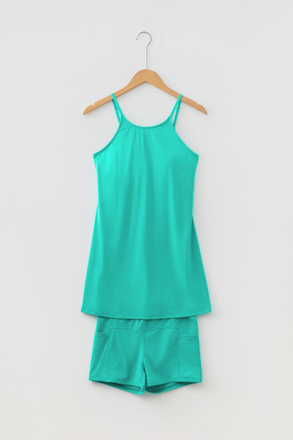 Solid Tunic Tank Dress & Shorts Athletic Set