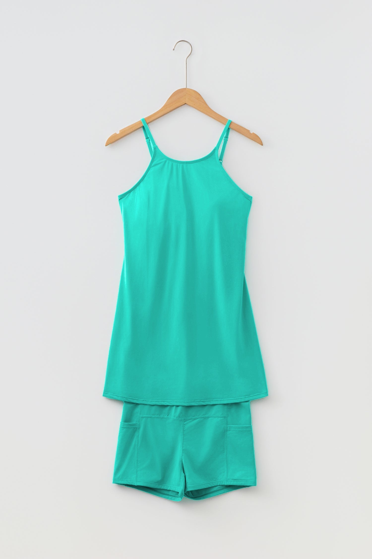 Solid Tunic Tank Dress & Shorts Athletic Set