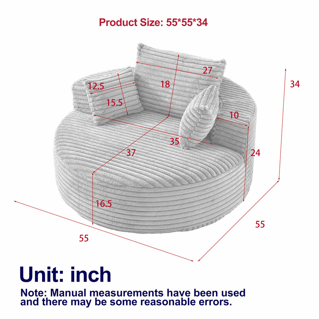 55''L Chenille Sponge single sofa,No Assembly Required,Fluffy Modern Sleeper Chair for Living room, Bedroom, Lounge and Projection Room(Not a swivel chair.)