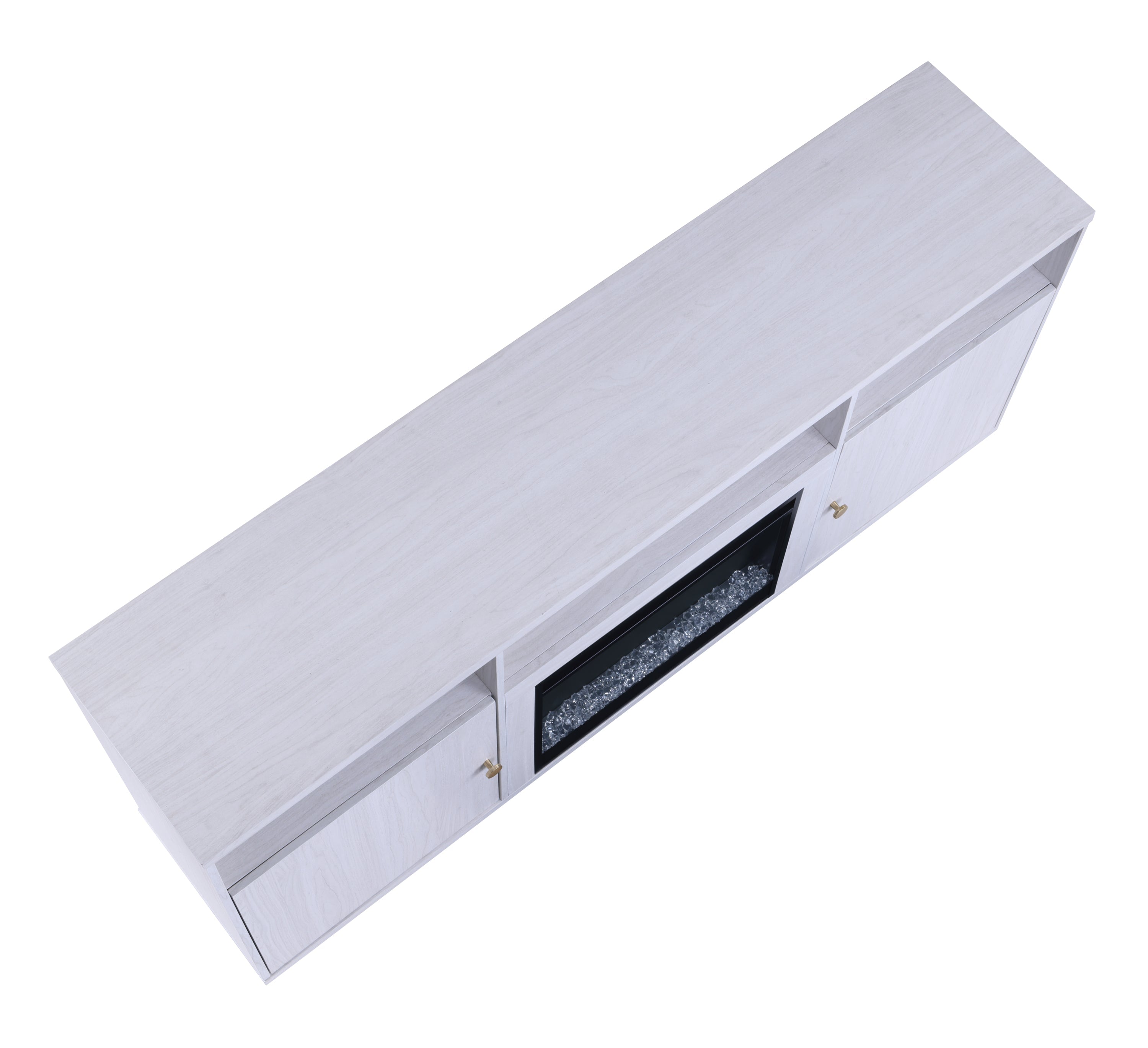 Ambrose 70'W White Walnut Finish Fireplace Console TV Stand with Heater, LED Light, Cabinets, Shelves