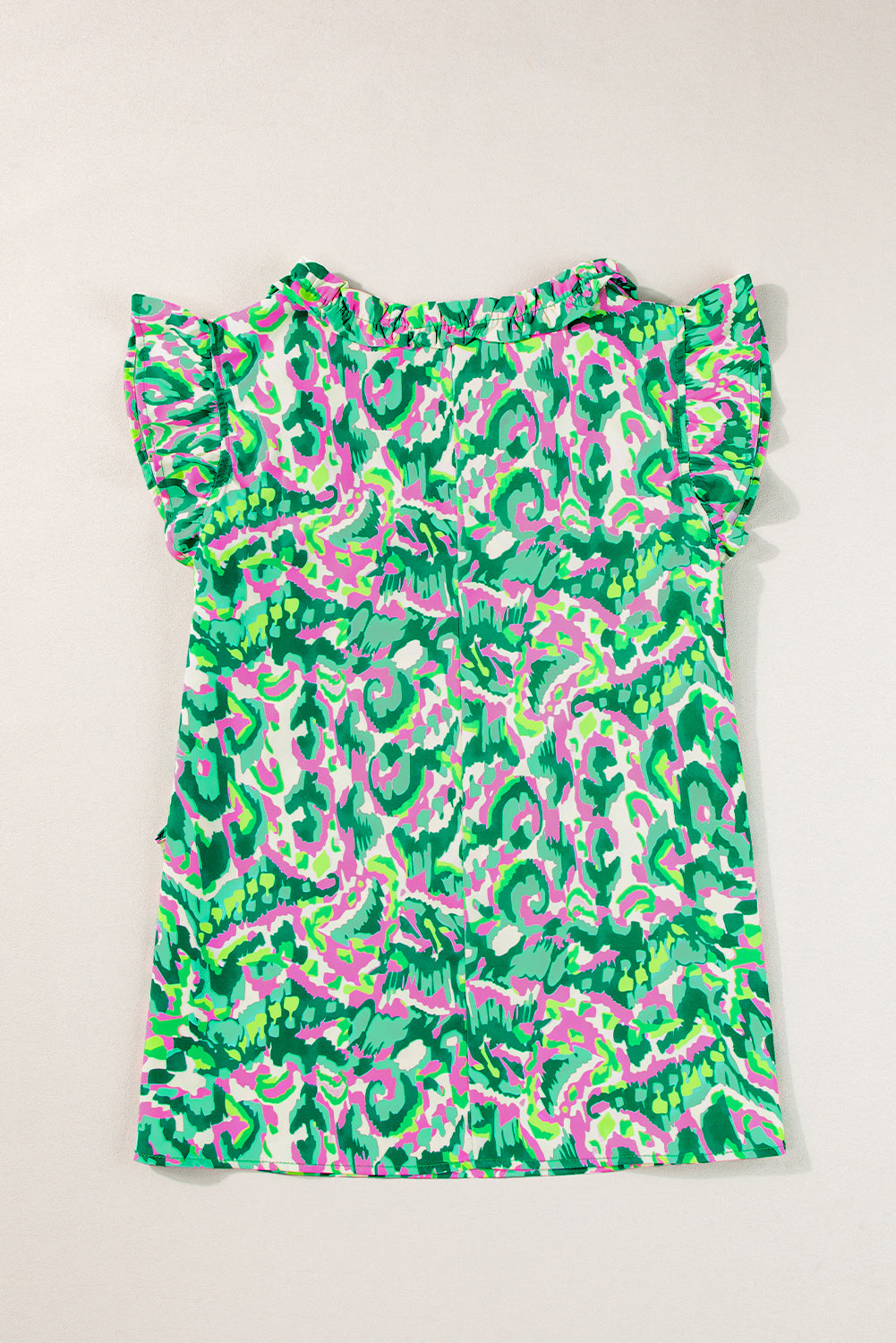 Abstract Ruffle Trim Tied Neck Tank Top