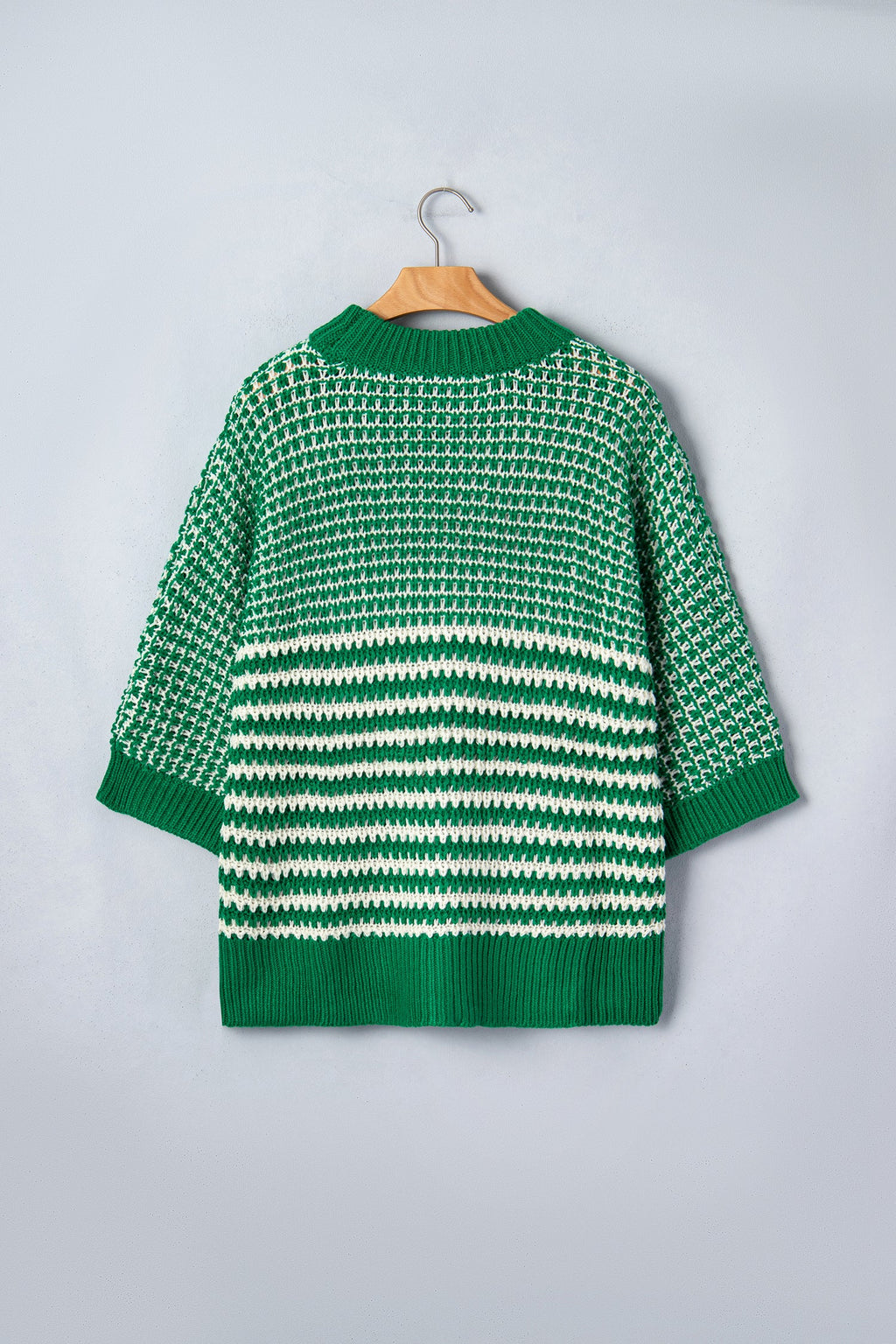 Stripe Draped 3/4 Sleeve Slouchy Sweater