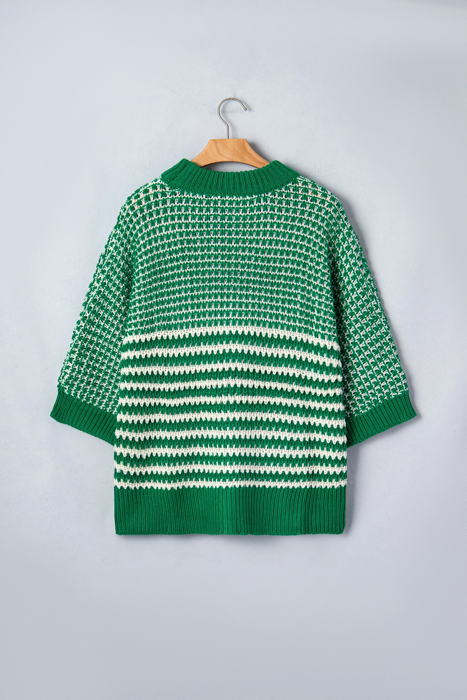 Stripe Draped 3/4 Sleeve Slouchy Sweater