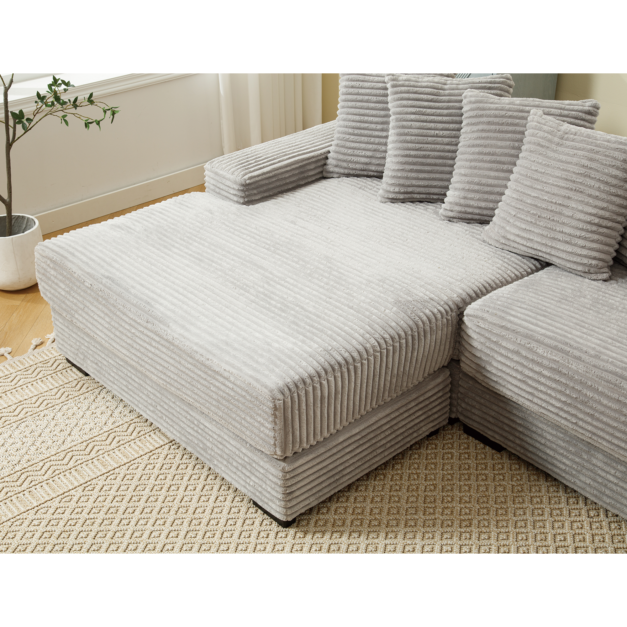 [NEW ARRIVED] [VIDEO PROVIDED] Oversized Two-Piece  Couches,  L Shaped Sofa, Corduroy, Left Chaise Daybed,with Armrests,Eight Throw Pillows,Corner Sofa,Easy To Assemble,  Gray