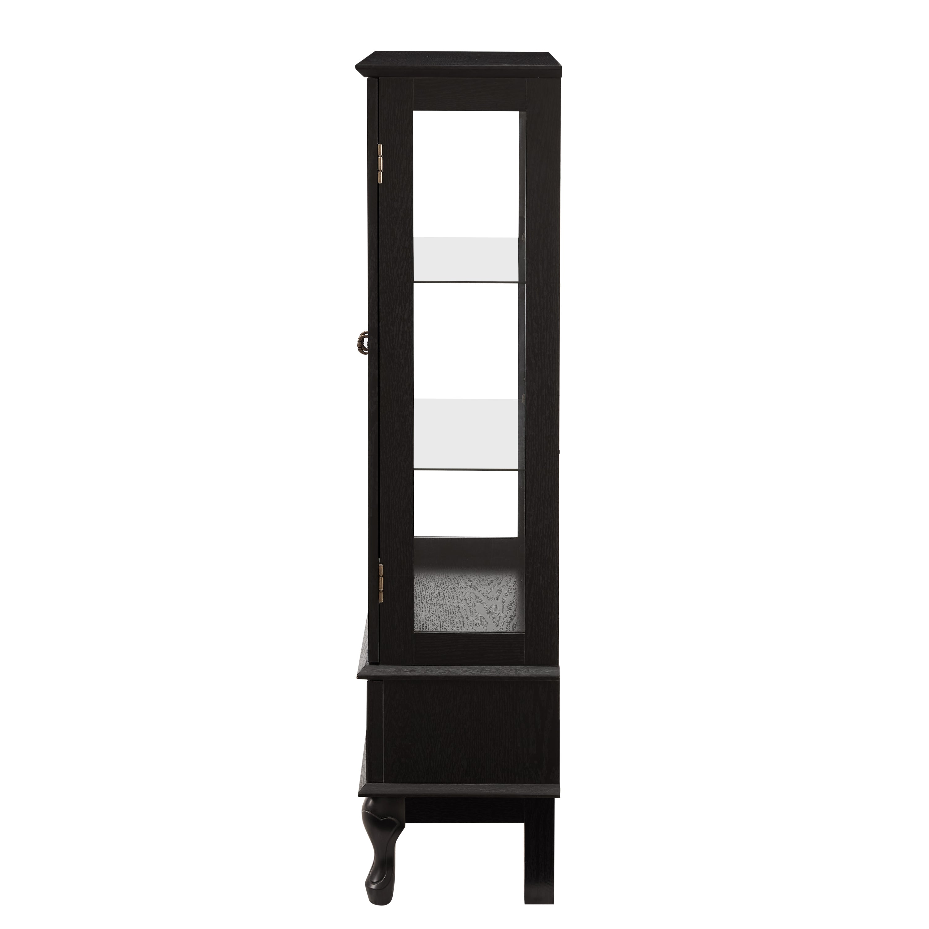 Lighted Curio Cabinet with Glass Doors and Adjustable Shelves 2 Door Wine Cabinet Display Curio Cabinet with LED Lights Light Black Finish and Drawer for Home Decor and Storage