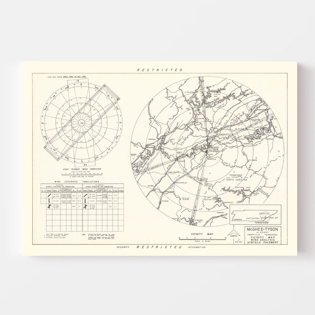 Vintage Map of the McGhee-Tyson Airport Vicinity, 1952