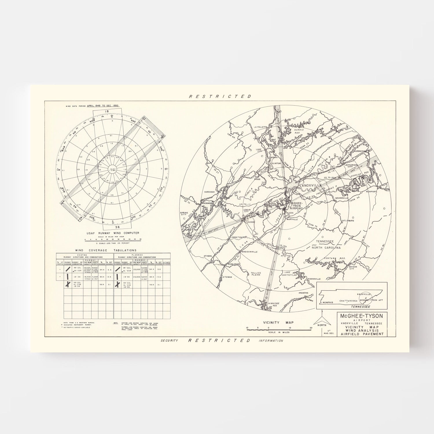 Vintage Map of the McGhee-Tyson Airport Vicinity, 1952