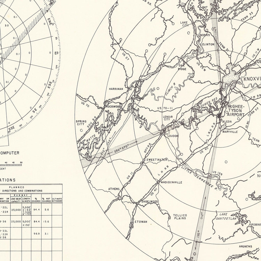 Vintage Map of the McGhee-Tyson Airport Vicinity, 1952