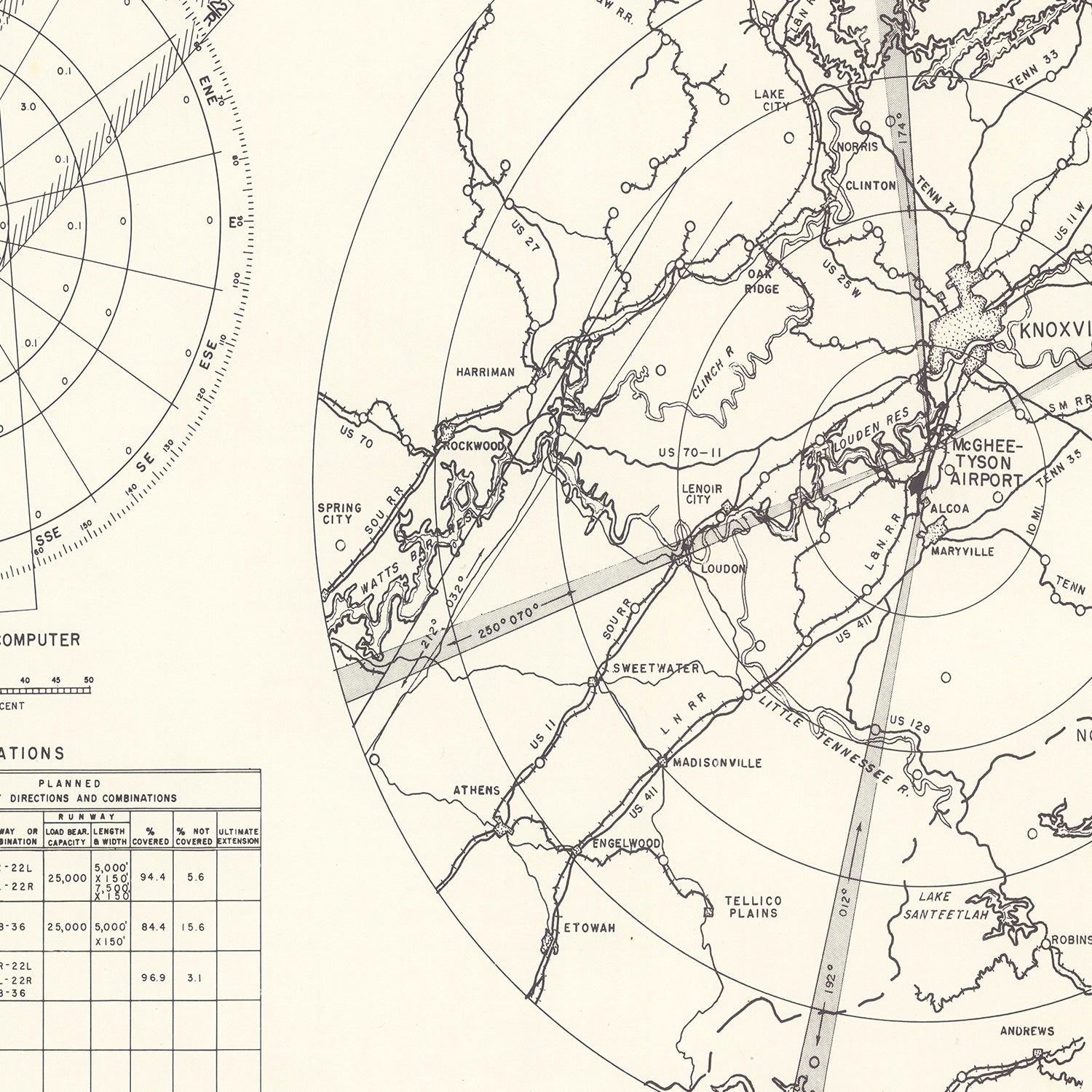 Vintage Map of the McGhee-Tyson Airport Vicinity, 1952