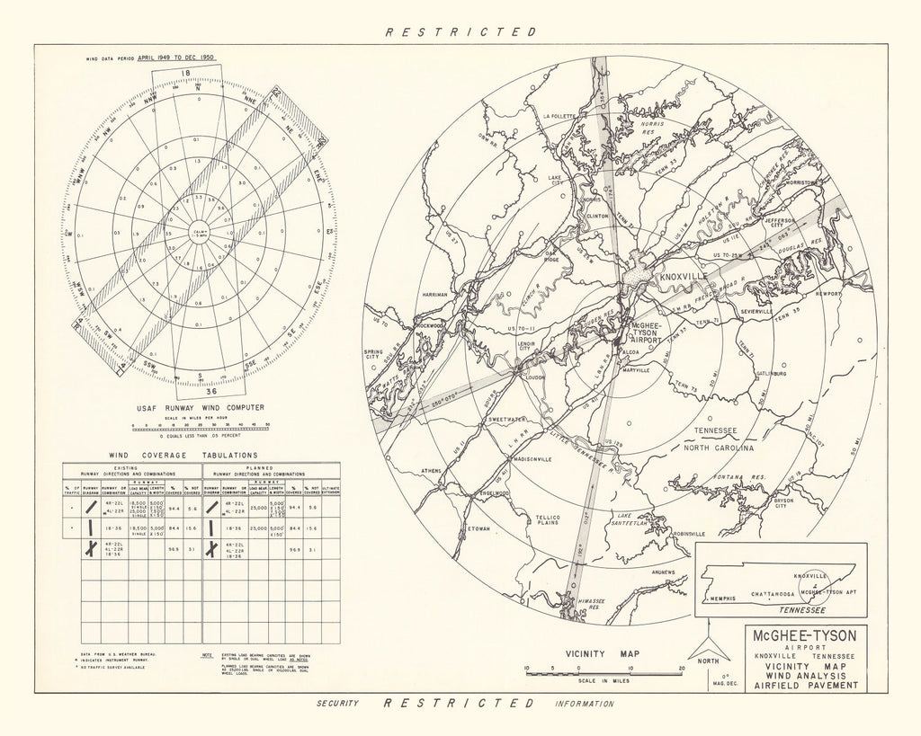 Vintage Map of the McGhee-Tyson Airport Vicinity, 1952
