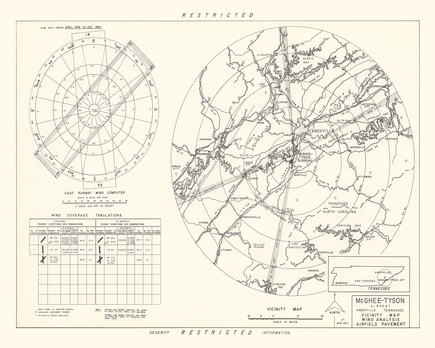 Vintage Map of the McGhee-Tyson Airport Vicinity, 1952