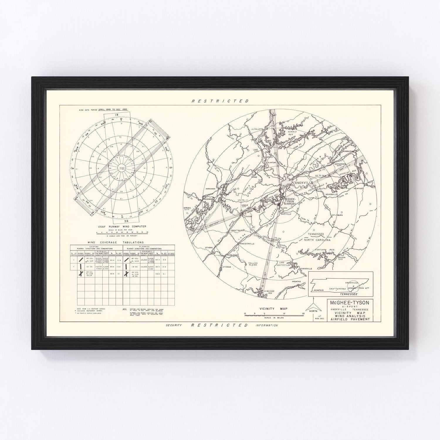 Vintage Map of the McGhee-Tyson Airport Vicinity, 1952