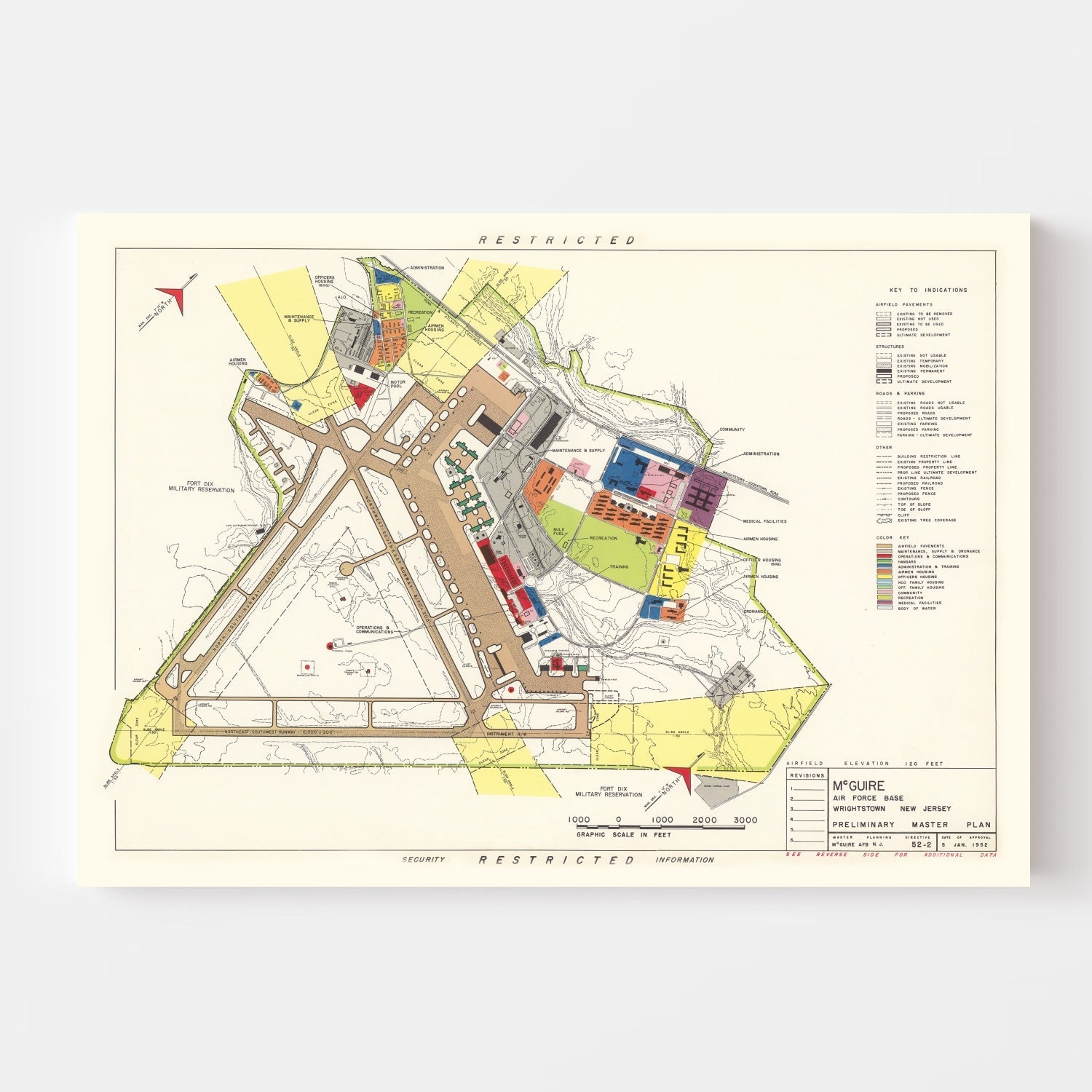 Vintage Map of Mc Guire Air Force Base, 1952