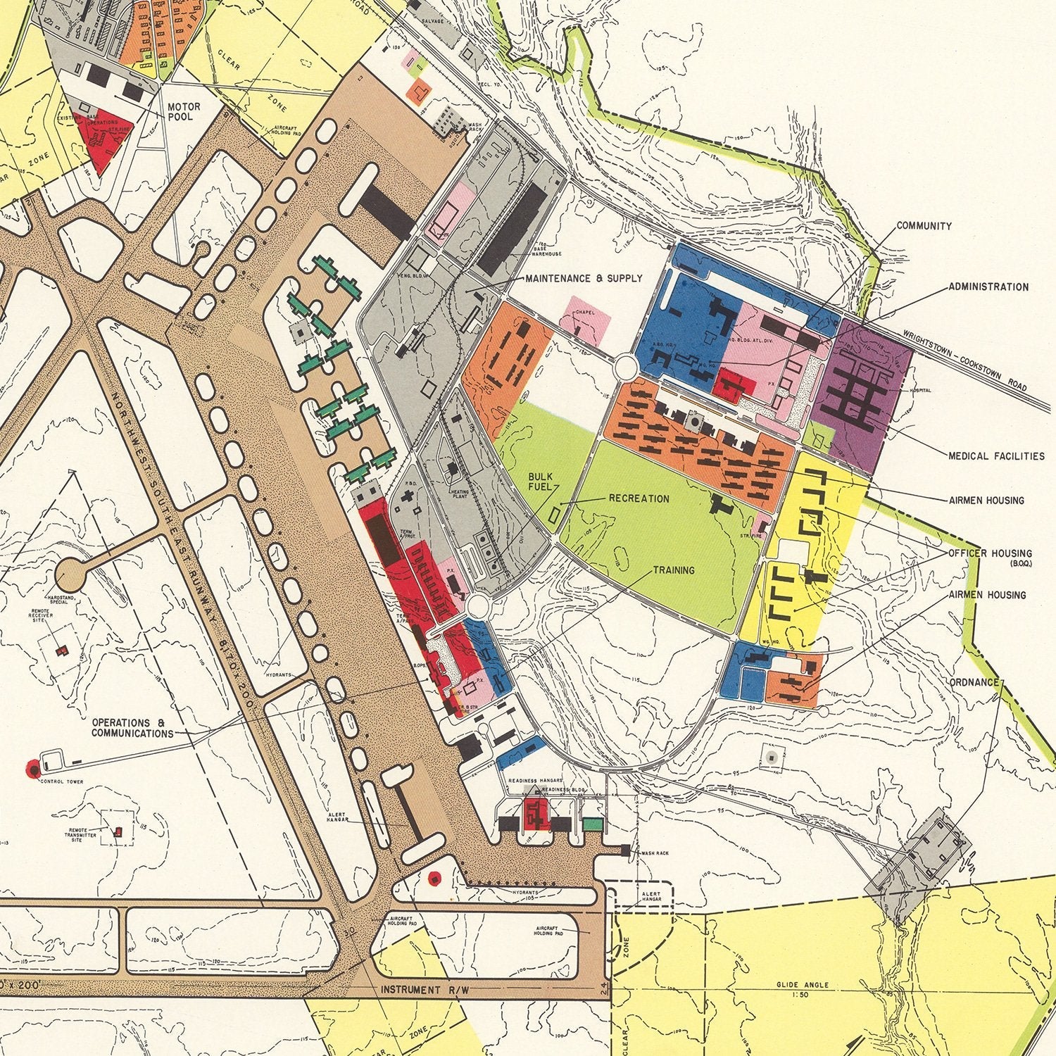 Vintage Map of Mc Guire Air Force Base, 1952