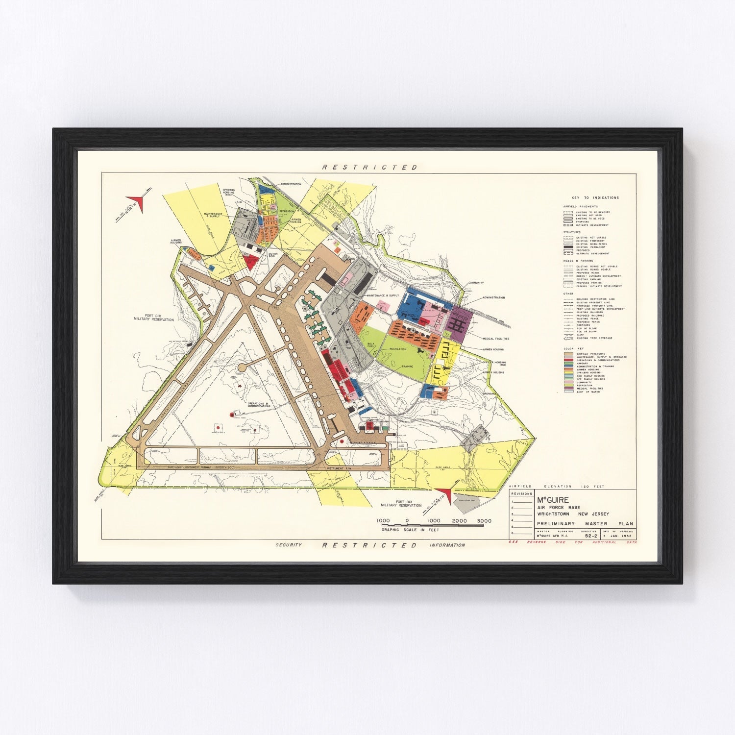 Vintage Map of Mc Guire Air Force Base, 1952