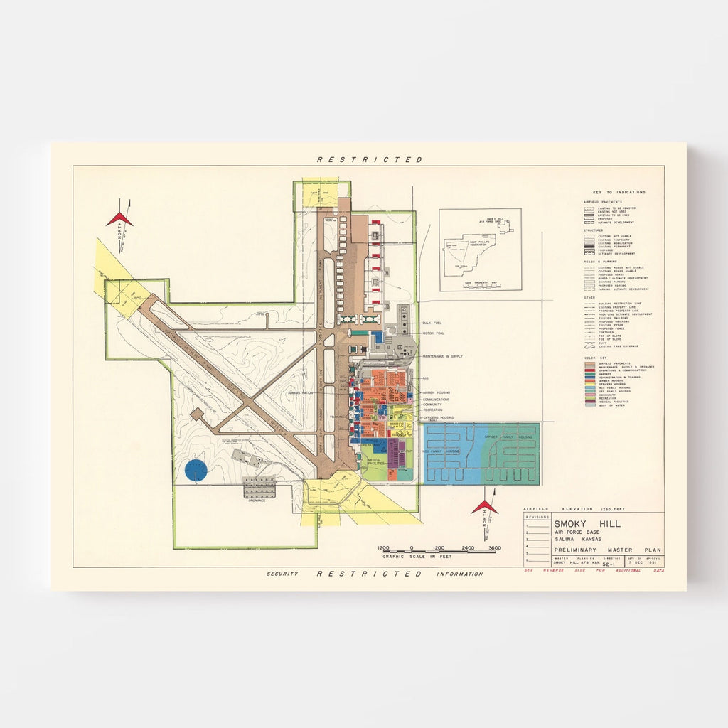 Vintage Map of Smoky Hill Air Force Base, 1951