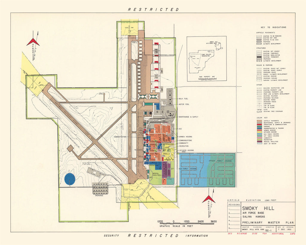 Vintage Map of Smoky Hill Air Force Base, 1951