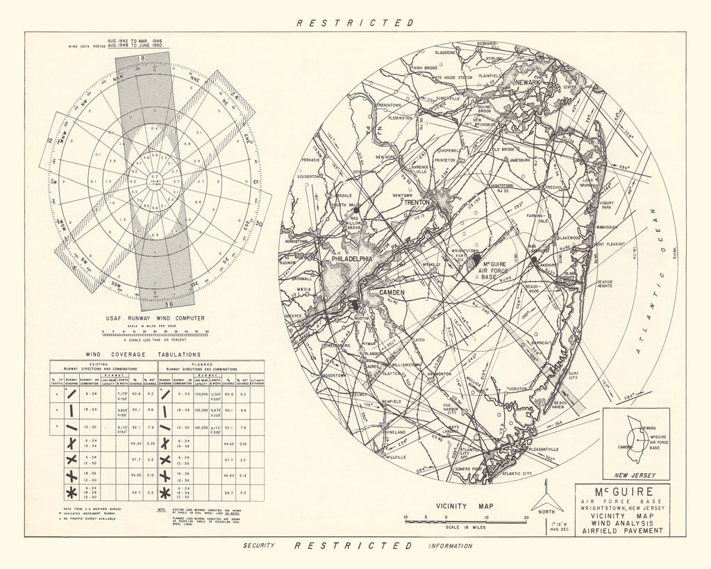 Vintage Map of the Mc Guire Air Force Base Vicinity, 1951