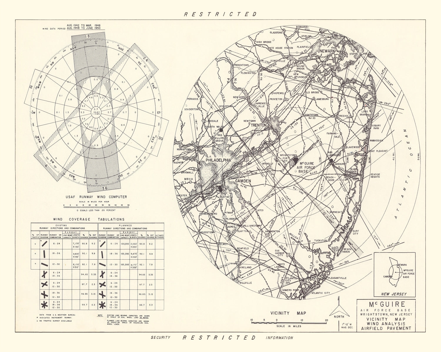 Vintage Map of the Mc Guire Air Force Base Vicinity, 1951