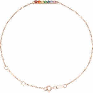 14K Rose Gold Natural Multi-Gemstone Bar 6 1/2-7 1/2" Bracelet