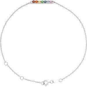 14K White Gold Natural Multi-Gemstone Bar 6 1/2-7 1/2" Bracelet
