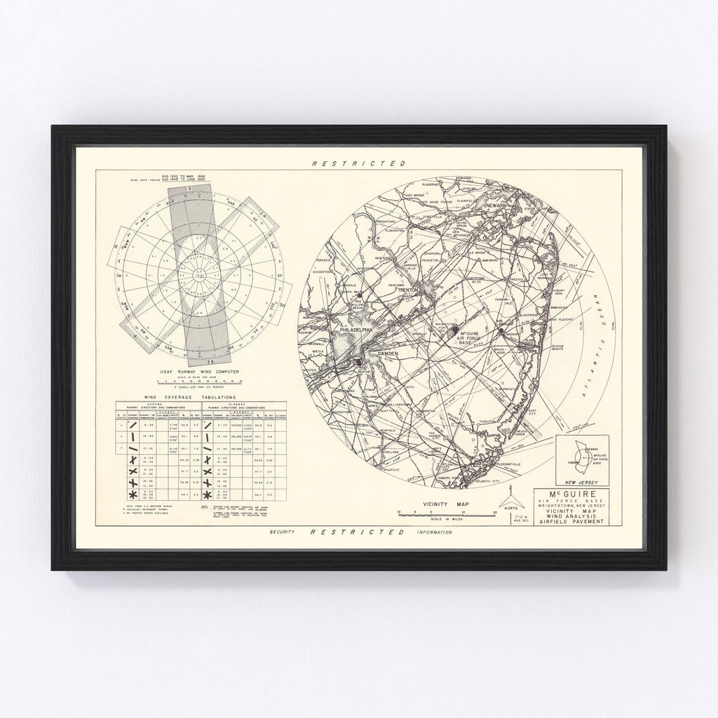 Vintage Map of the Mc Guire Air Force Base Vicinity, 1951
