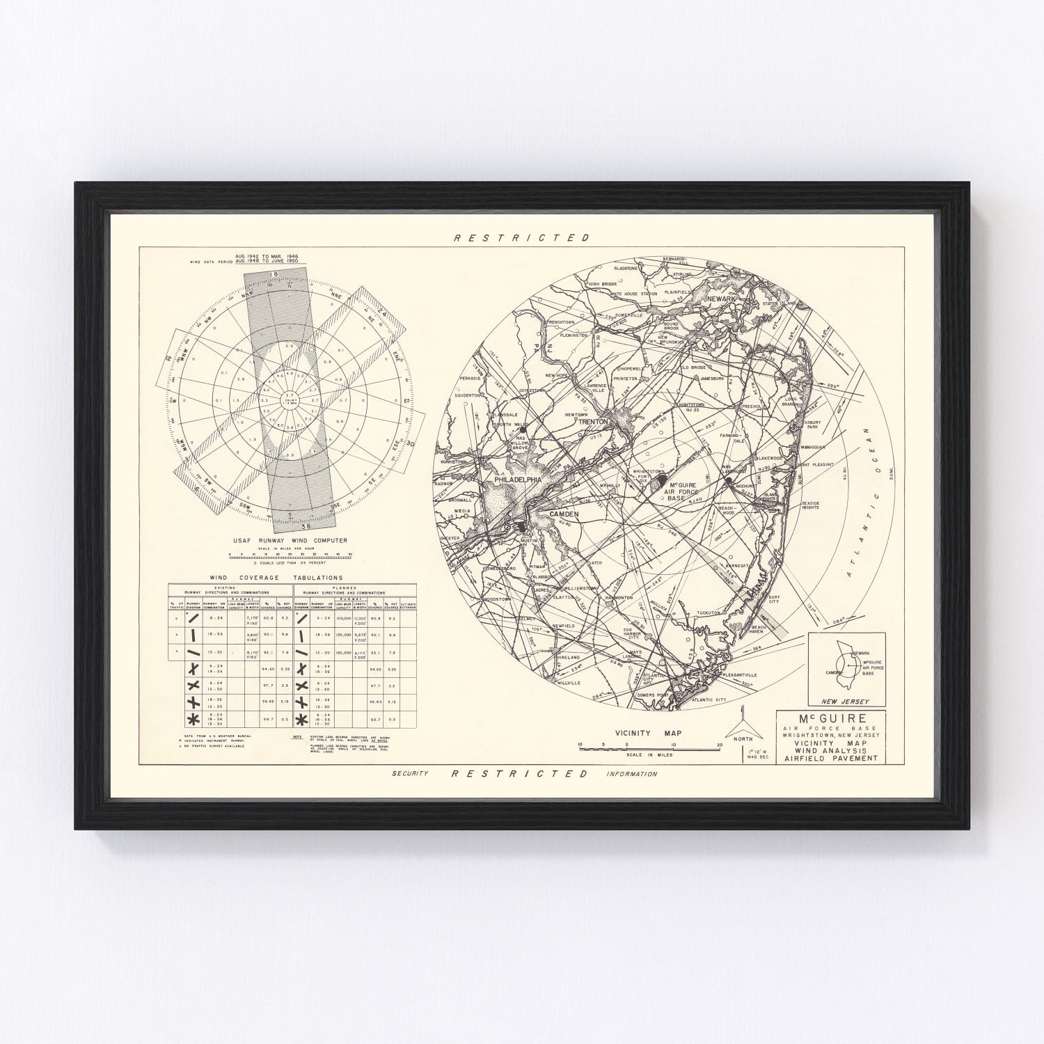 Vintage Map of the Mc Guire Air Force Base Vicinity, 1951