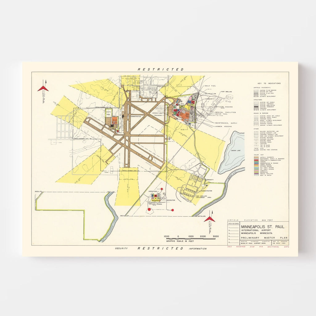 Vintage Map of Minneapolis St. Paul International Airport, 1951