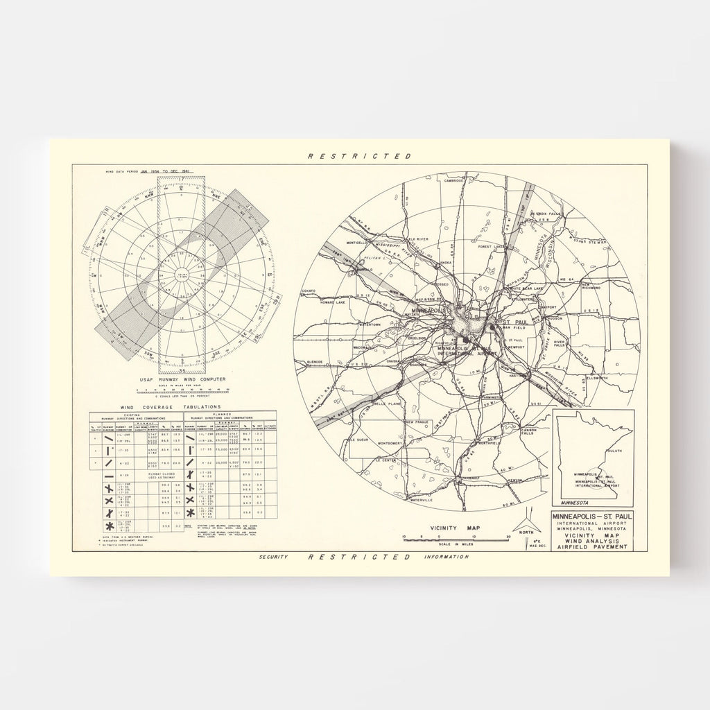 Vintage Map of the Minneapolis St. Paul International Airport Vicinity, 1951