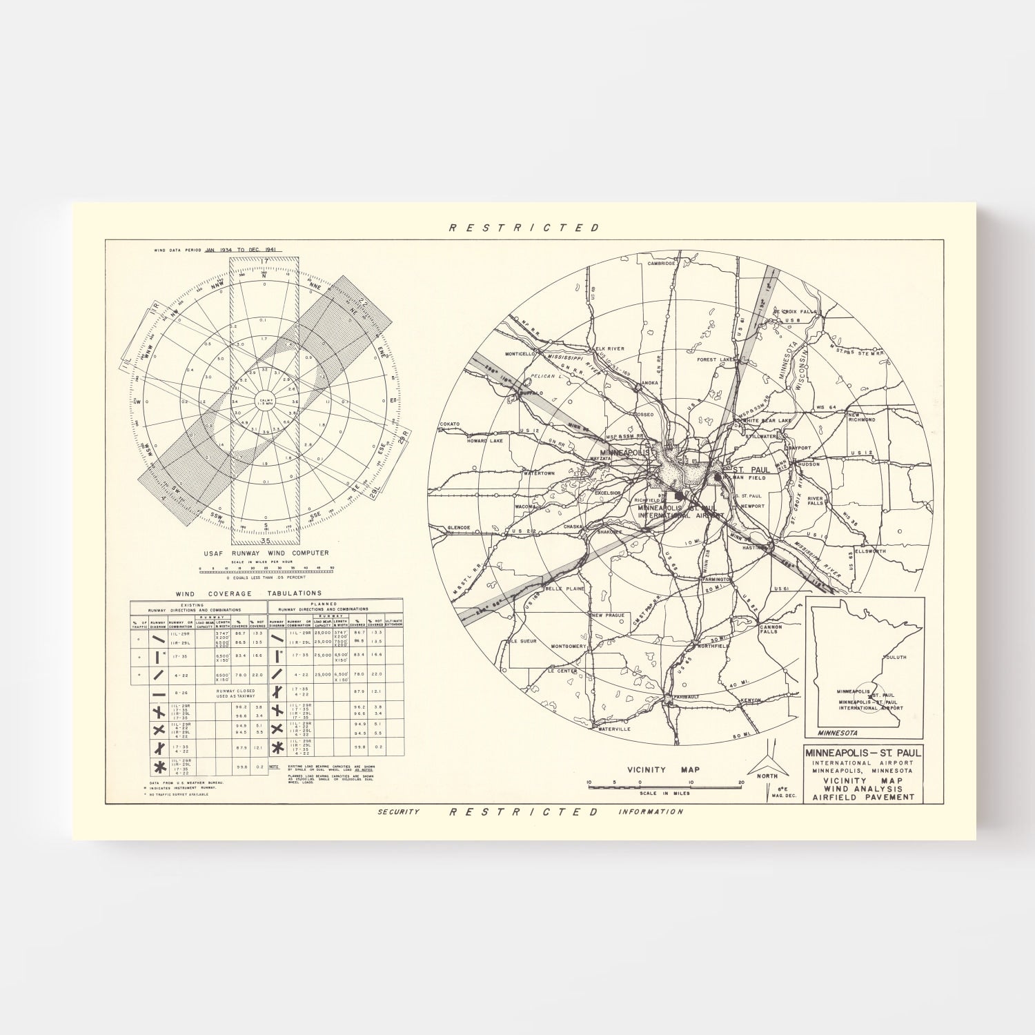Vintage Map of the Minneapolis St. Paul International Airport Vicinity, 1951