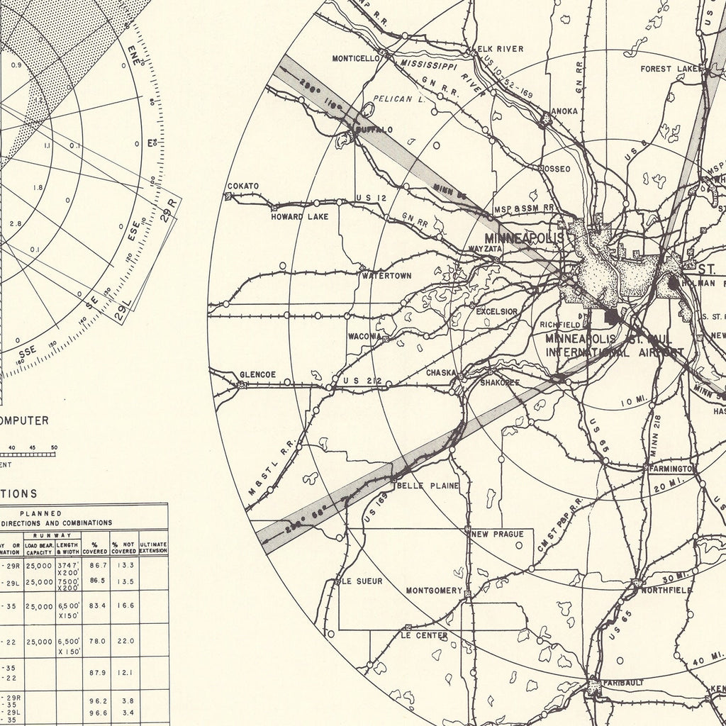 Vintage Map of the Minneapolis St. Paul International Airport Vicinity, 1951