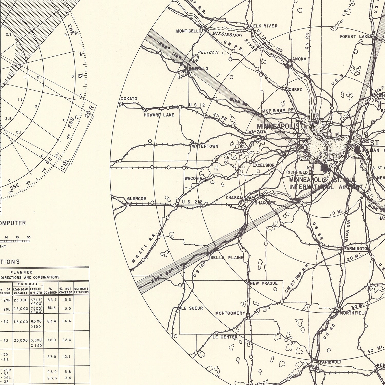 Vintage Map of the Minneapolis St. Paul International Airport Vicinity, 1951