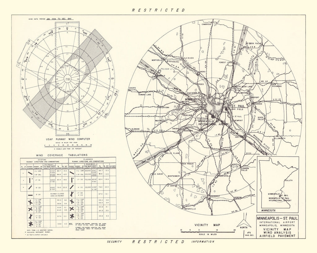 Vintage Map of the Minneapolis St. Paul International Airport Vicinity, 1951