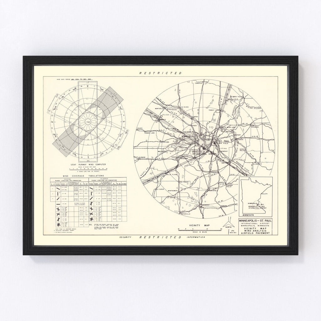 Vintage Map of the Minneapolis St. Paul International Airport Vicinity, 1951