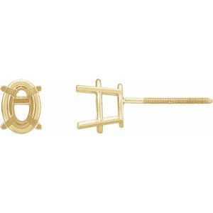14K Yellow Gold 7x5 mm Oval 4-Prong Lightweight Earring Mounting