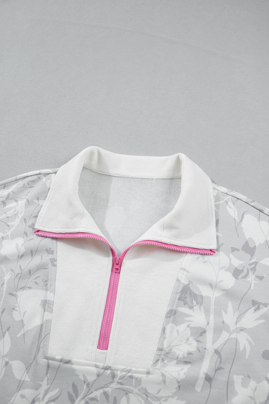 Floral Quarter Zip Collar Drop Shoulder Sweatshirt