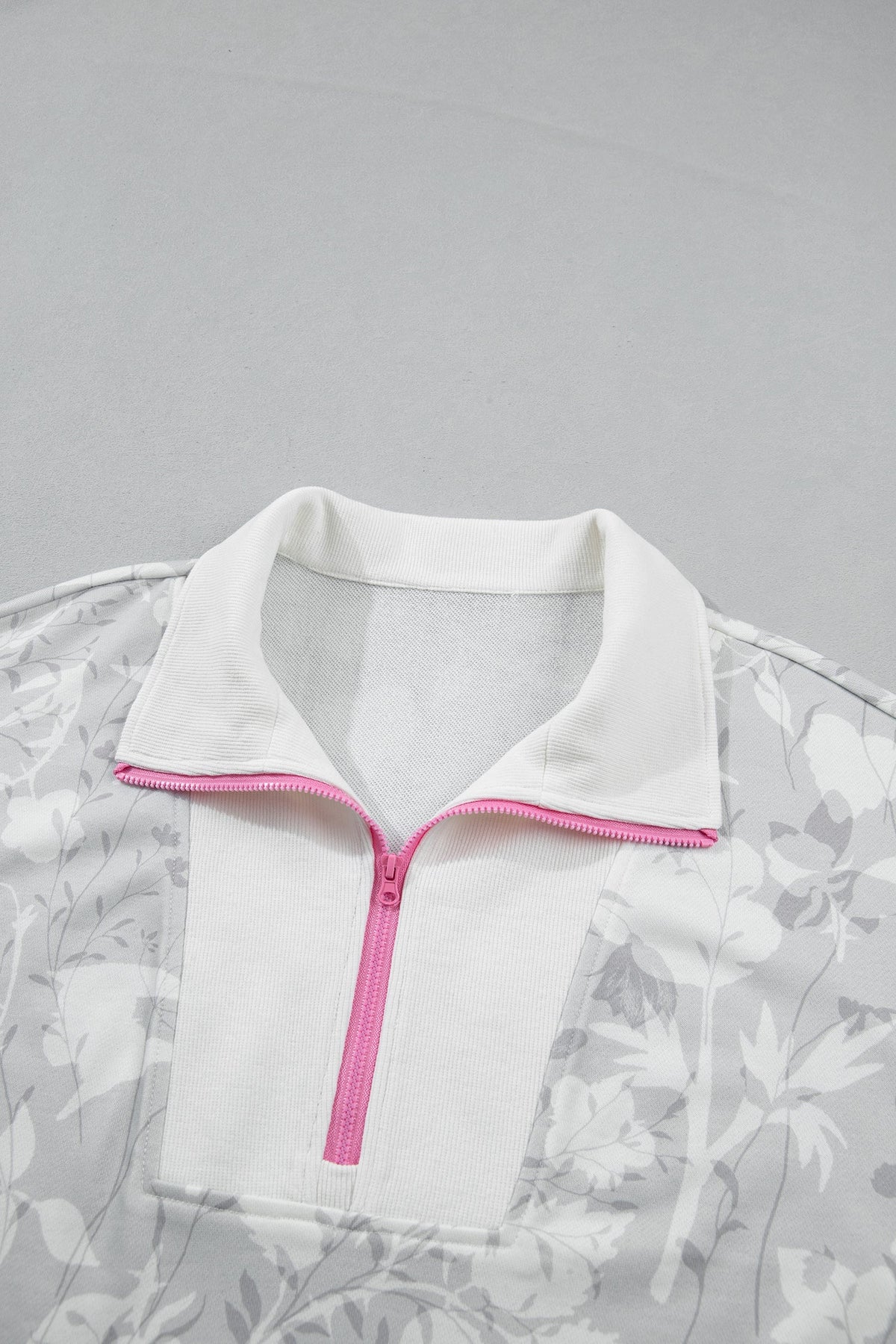 Floral Quarter Zip Collar Drop Shoulder Sweatshirt