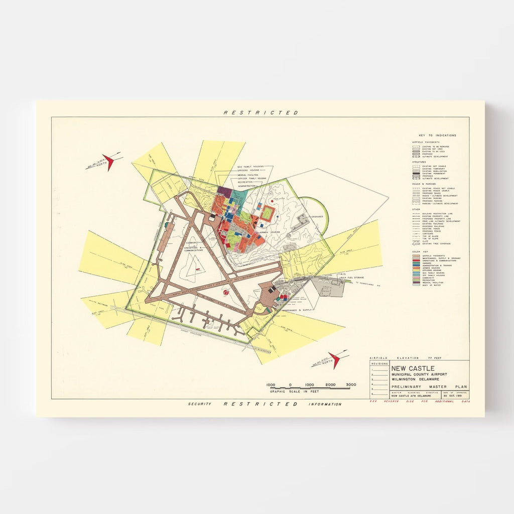 Vintage Map of New Castle Municipal County Airport, 1951