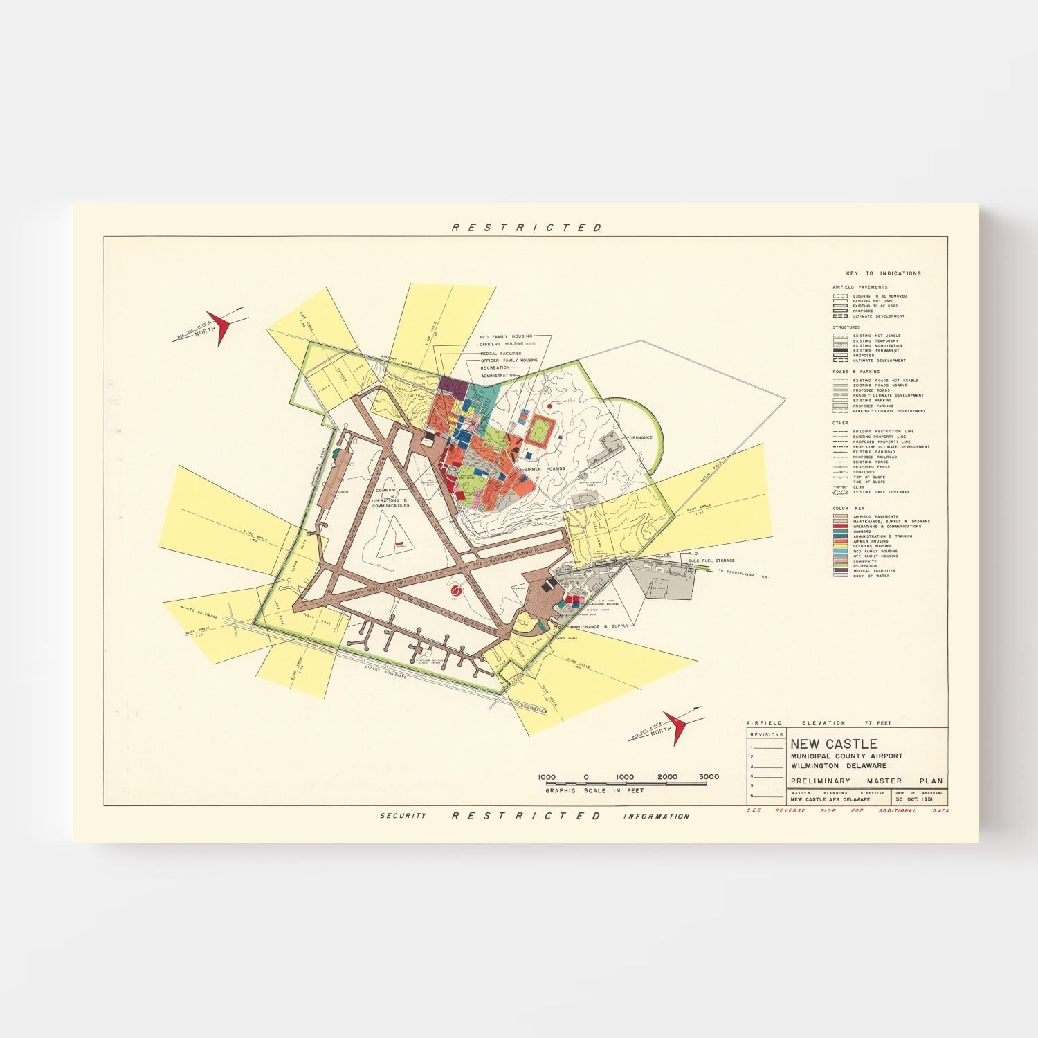 Vintage Map of New Castle Municipal County Airport, 1951