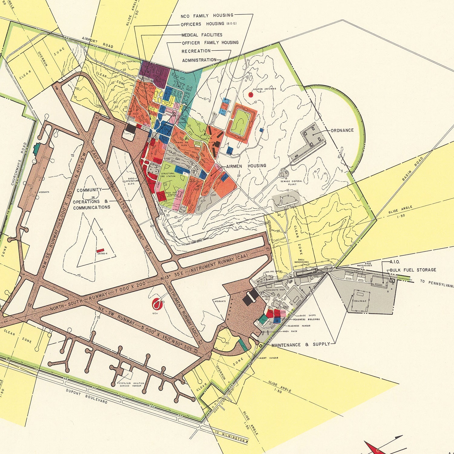 Vintage Map of New Castle Municipal County Airport, 1951