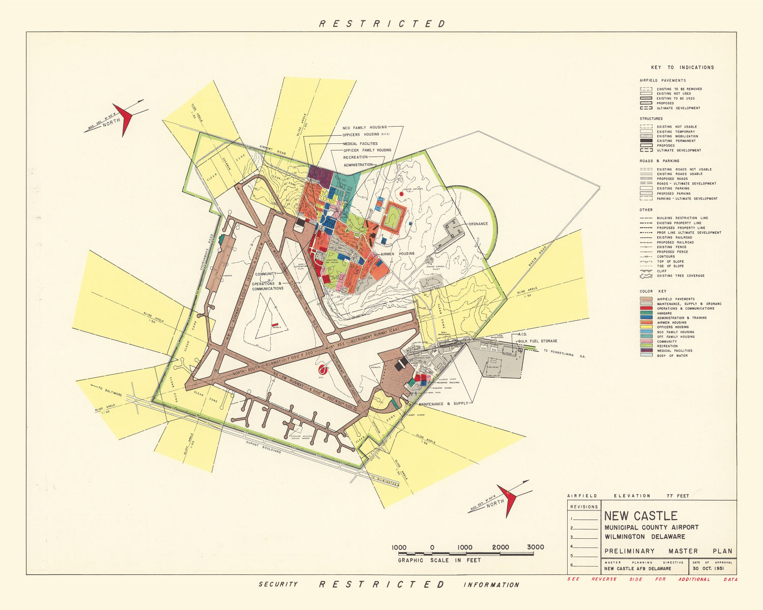 Vintage Map of New Castle Municipal County Airport, 1951