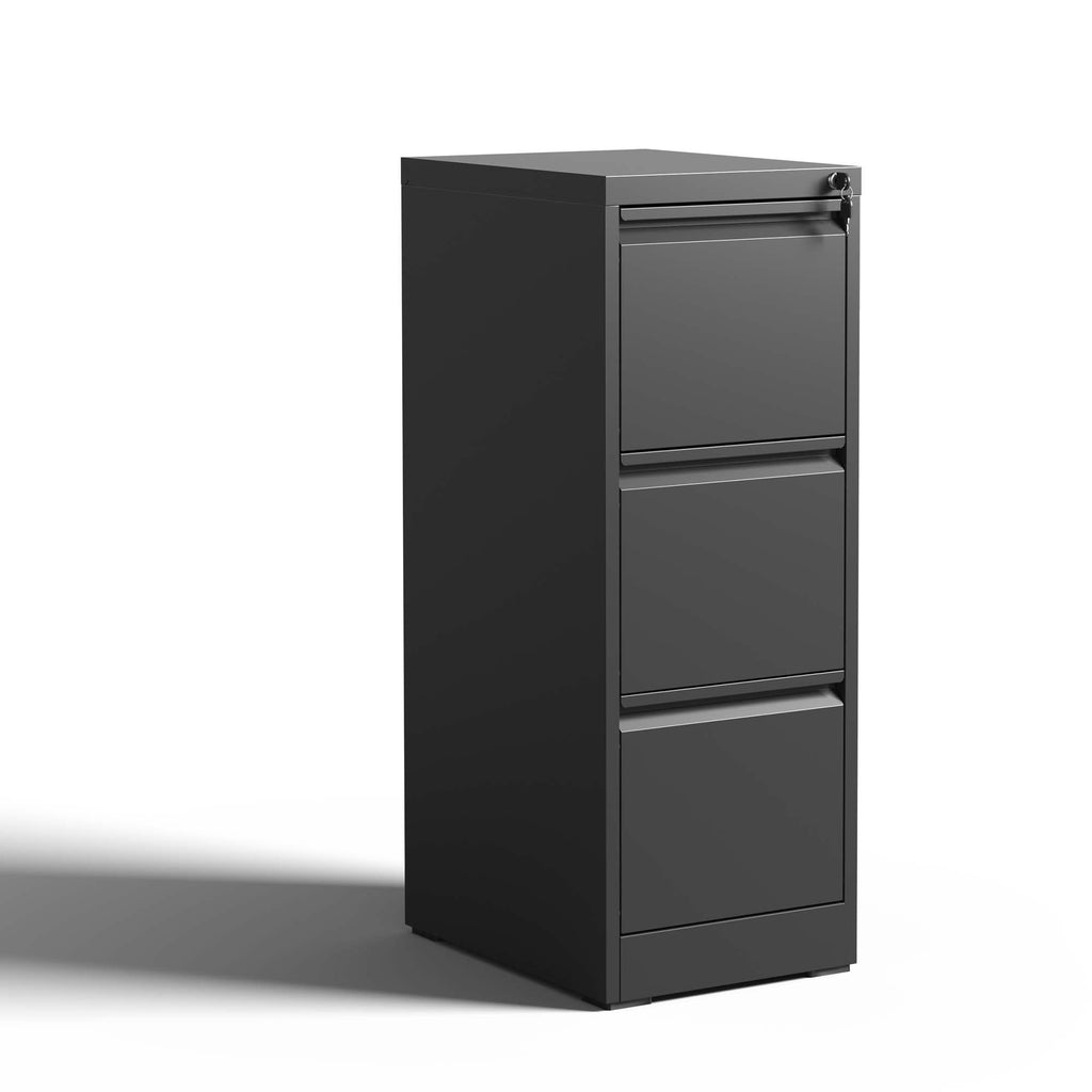 SteelCraft 3 Drawer Metal Vertical File Cabinet with Lock, Black, Steel, 15.16x17.72x40.39 inches