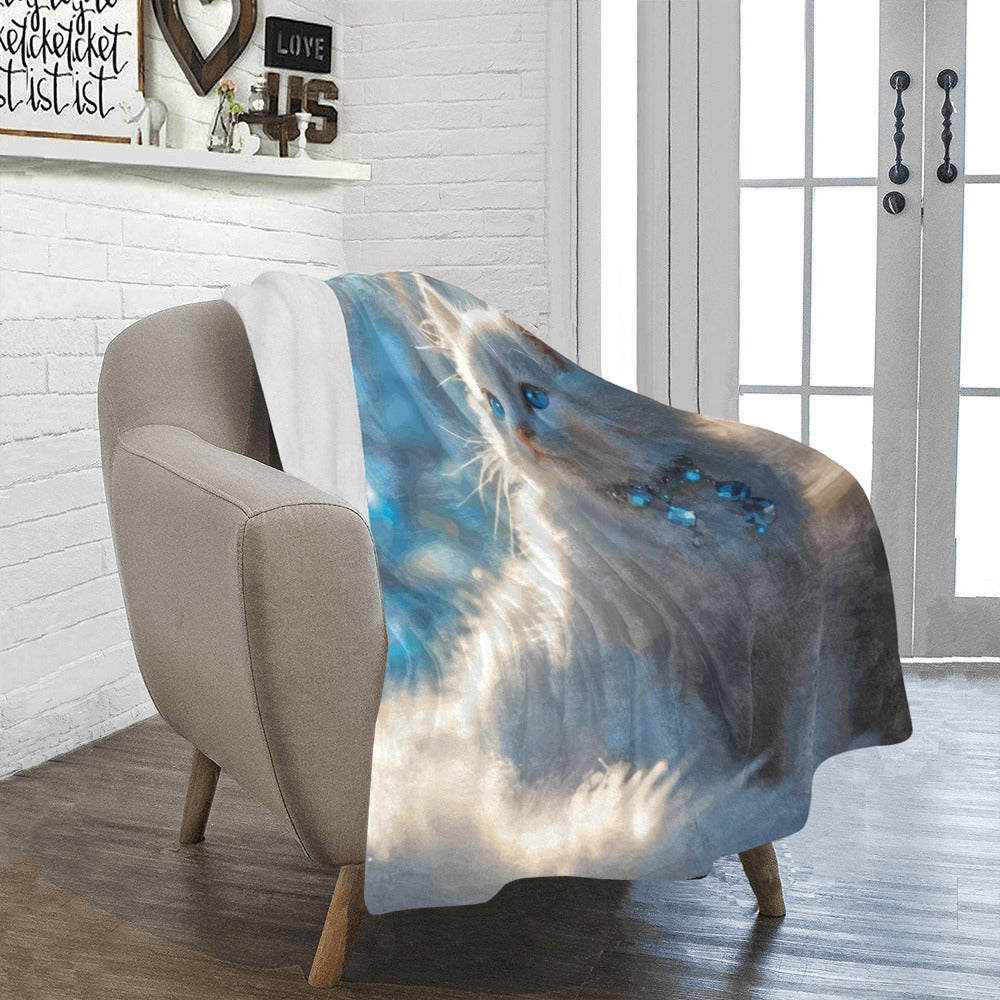 Fluffy White Kitten Ultra-Soft Micro Fleece Blanket 40" x 50" (Made in USA)