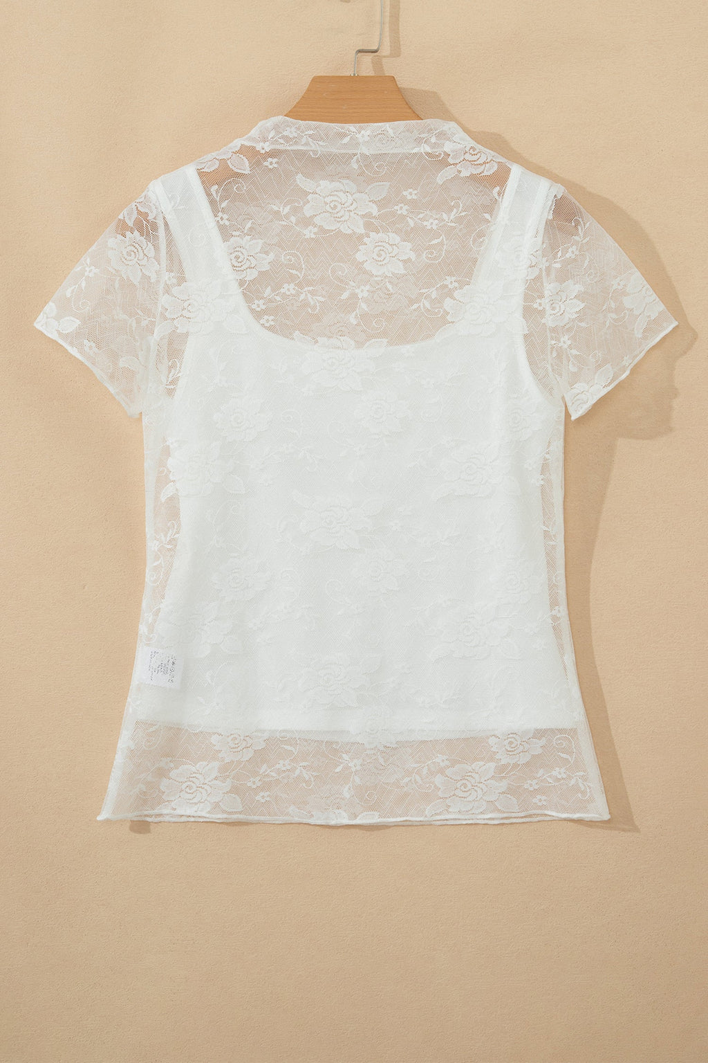 Sheer Lace Mesh Round Neck T-Shirt