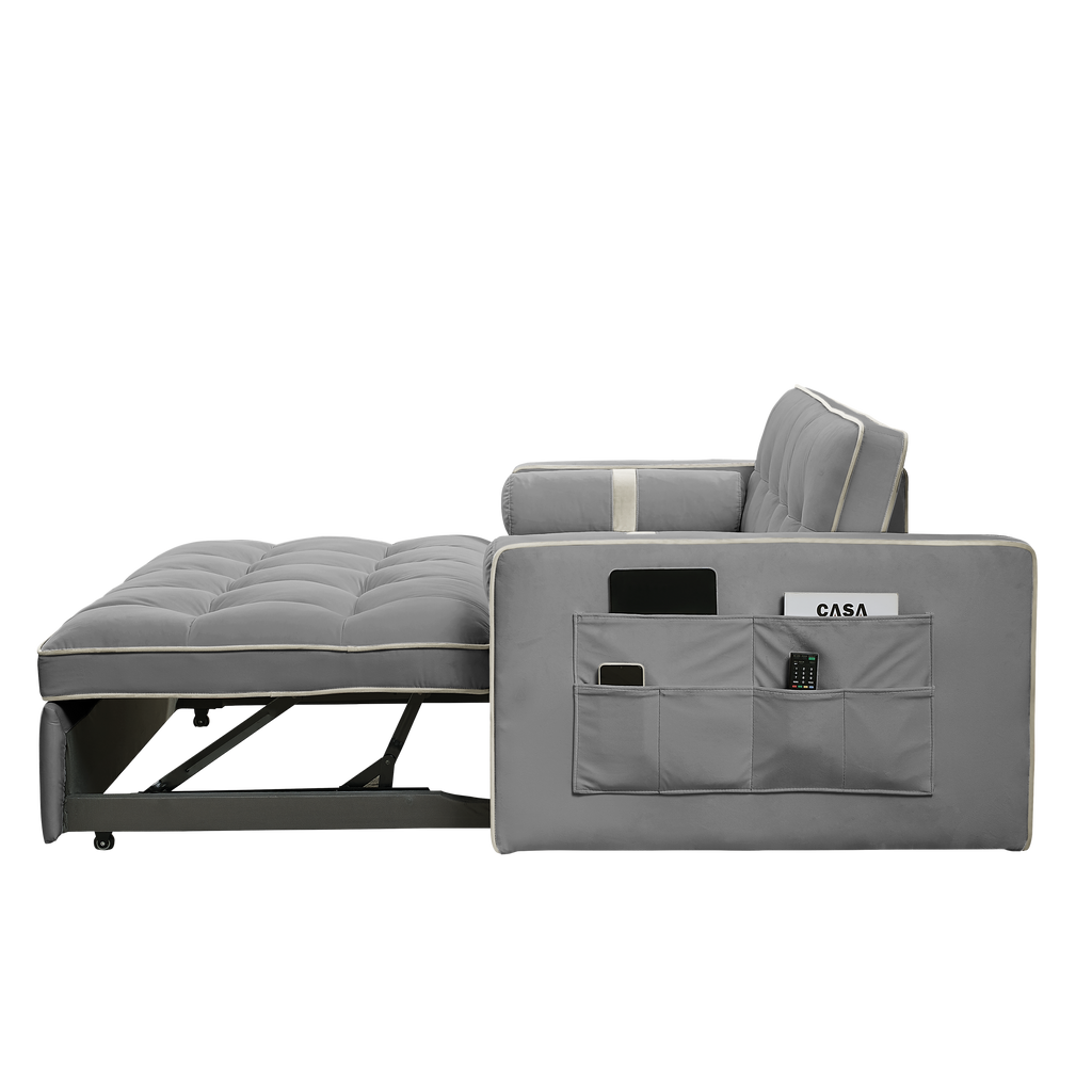 Modern 55.5' Pull Out Sleep Sofa Bed 2 Seater Loveseats Sofa Couch with side pockets, Adjsutable Backrest and Lumbar Pillows for Apartment Office Living Room