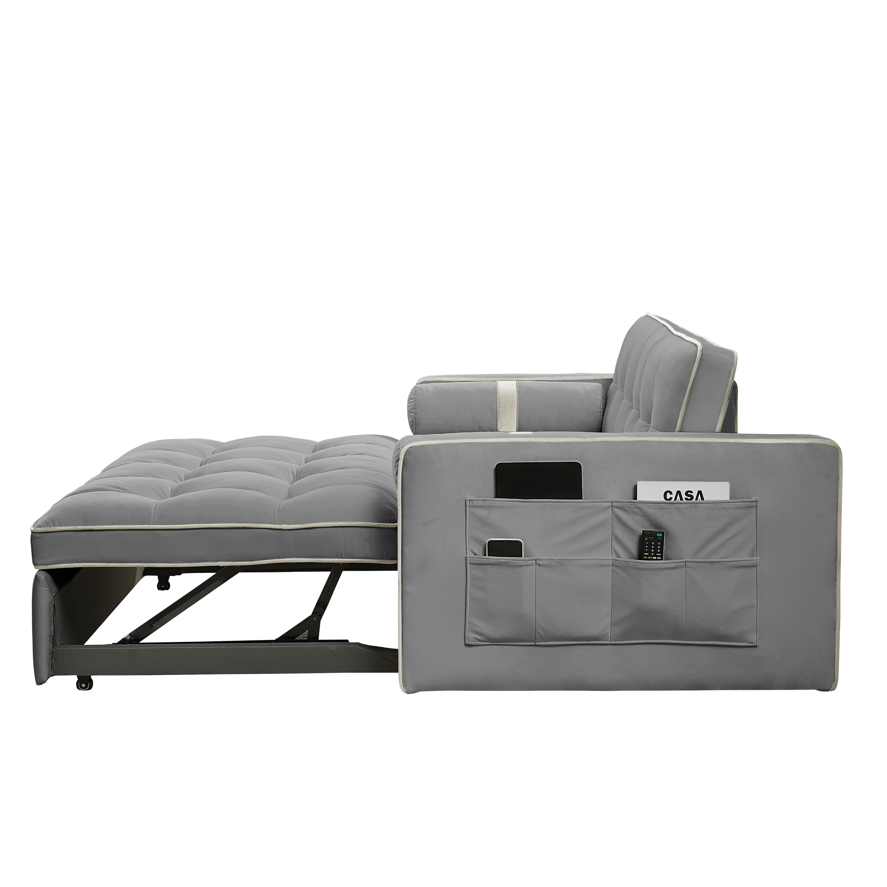 Modern 55.5' Pull Out Sleep Sofa Bed 2 Seater Loveseats Sofa Couch with side pockets, Adjsutable Backrest and Lumbar Pillows for Apartment Office Living Room